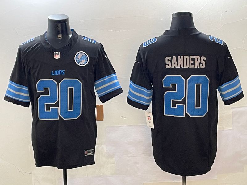 Men Detroit Lions #20 Sanders Black three generations 2024 Nike Limited NFL Jersey style 2